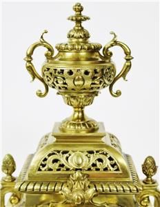 fig 1. Antique French 8 Day Finely Pierced Embossed Cast Bronze Mantel Clock