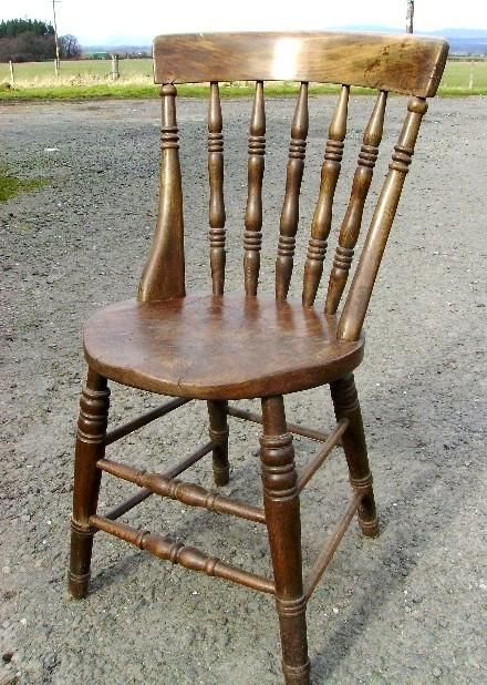 fig 1. Set of four rare Scottish Victorian burr elm kitchen chairs