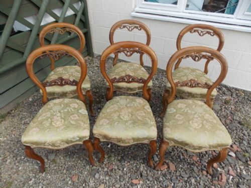 Set of Six Victorian Walnut Dining Chairs.