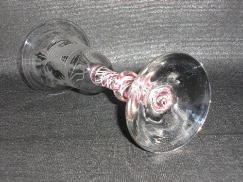 fig 1. 18th century Dutch Masonic ruby and white strung airtwist glass
