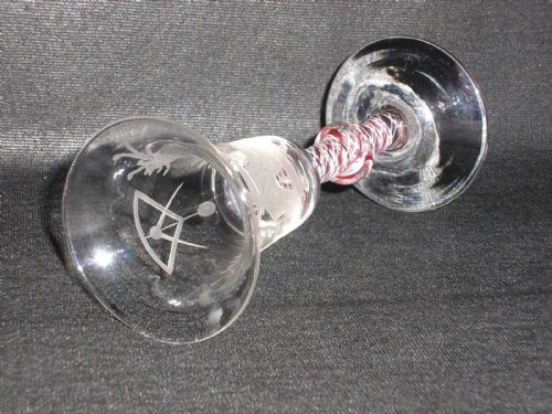 fig 2. 18th century Dutch Masonic ruby and white strung airtwist glass