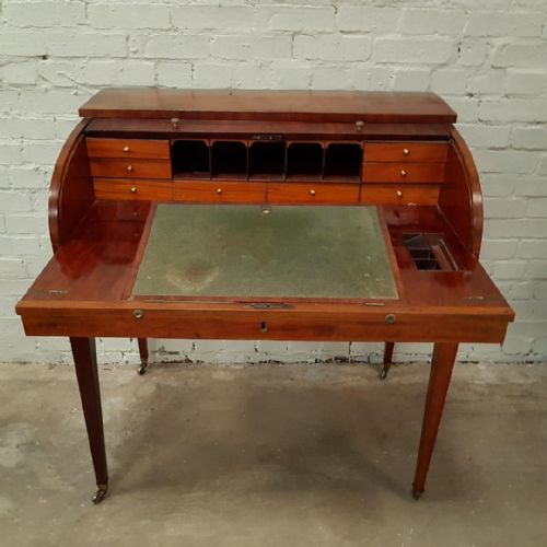 George III 18th Century Mahogany Tambour Rolltop Desk.