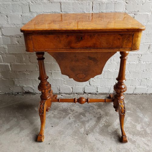 A Superb Victorian Burr Walnut and Marquetry Sewing Table