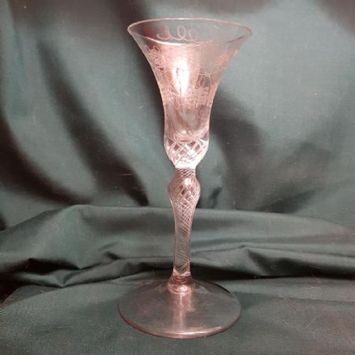 An Engraved Airtwist Stem Wine Glass Mid 18th Century the Bell Bowl