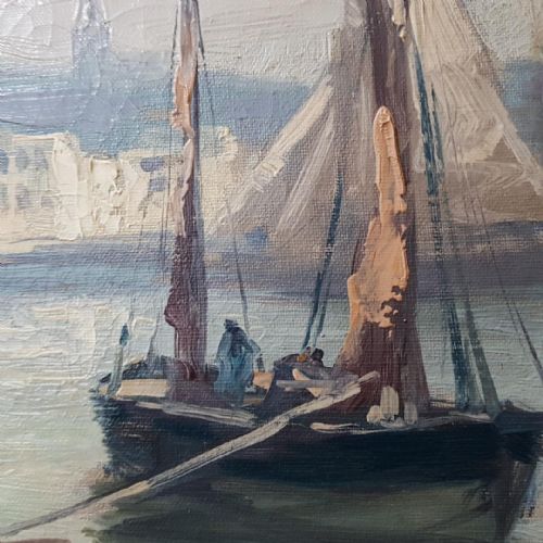 fig 1. 19th cent Impressionist. Oil painting. Leith Docks Edinburgh Scotland