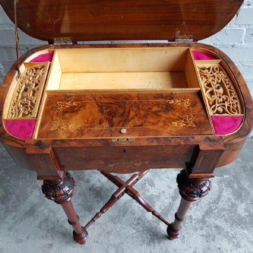 fig 1. Victorian burr walnut sewing table