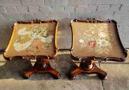 Pair of Victorian Tapestry Top Rosewood Side Tables