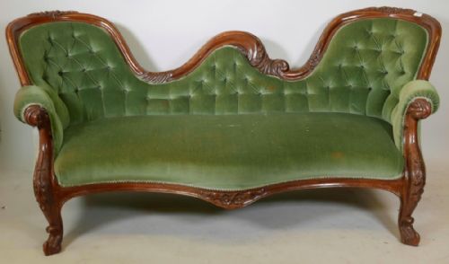 Victorian Mahogany Double Spoon Backed Sofa.