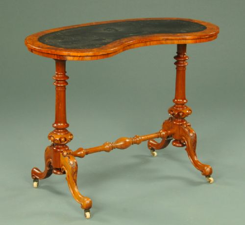 A Victorian Burr Walnut Kidney Shaped Stretcher Table.
