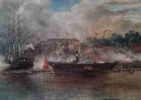 American/english Naval Battle Scene. Late 18th-early 19th Century. Oil on Canvas.