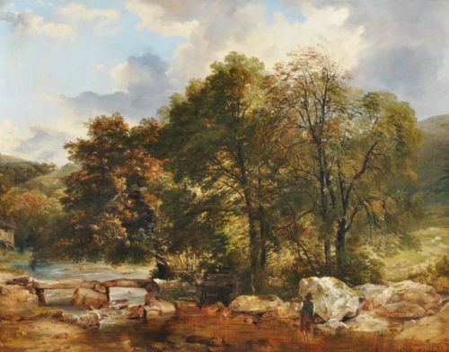 Frederick Richard Lee. R A. (1798-1897) Oil Painting "Fly Fishing"