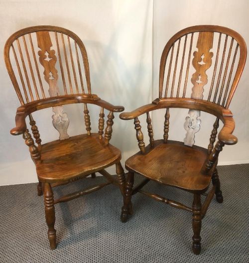 Pair Victorian Pad Arm Windsor Chairs
