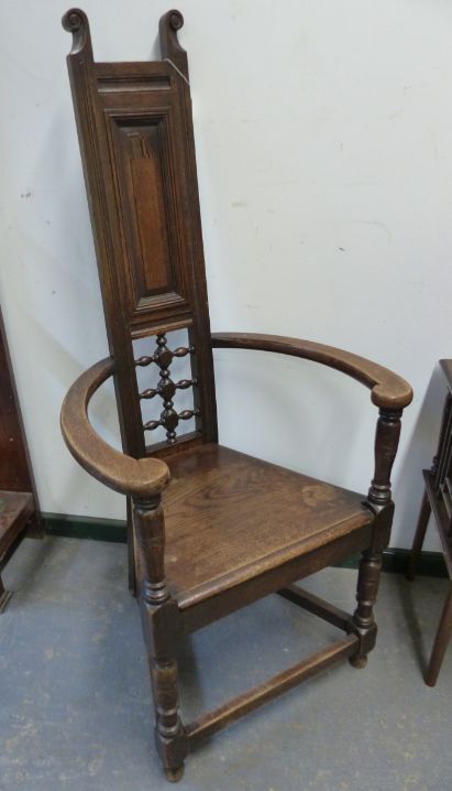 An Arts and Crafts Shakespeare Oak Open Armchair