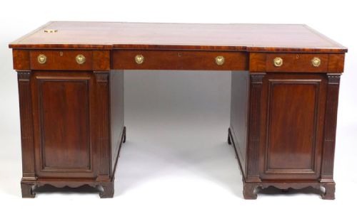 Early 19th-century Inverted Breakfront Mahogany Partners Desk