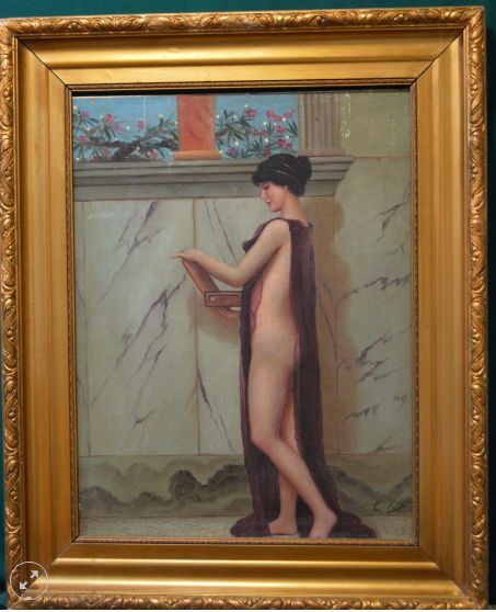 Oil on Board. Naked Lady in an Open Gown C.1900s