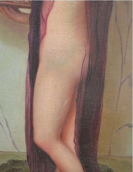 fig 1. Oil on board. Naked lady in an open gown C.1900s