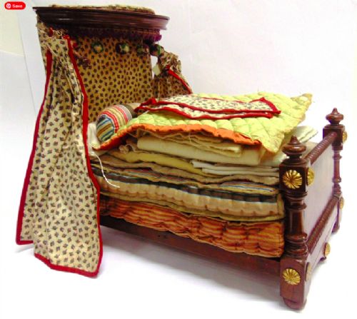 A Victorian Doll's Mahogany Half Tester Bed