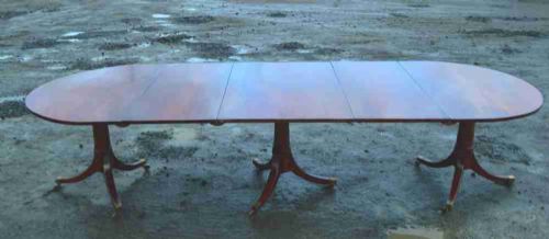 Large 18th Century Three Pedestal Mahogany Dining Table with 2 Leaves.