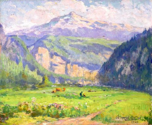Jules Hevre Mathe. French (1868-1953) Oil Painting. French Alps