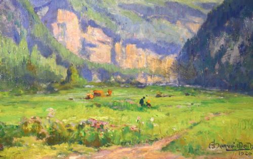 fig 1. Jules Hevre Mathe. French (1868-1953) Oil painting. French Alps