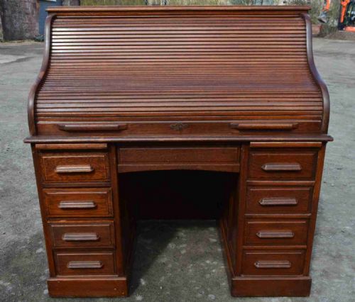 1920s Oak High Top Roll Top Desk