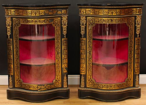 Fine Pair of Ebony and Brass Boulle Corner Cabinets