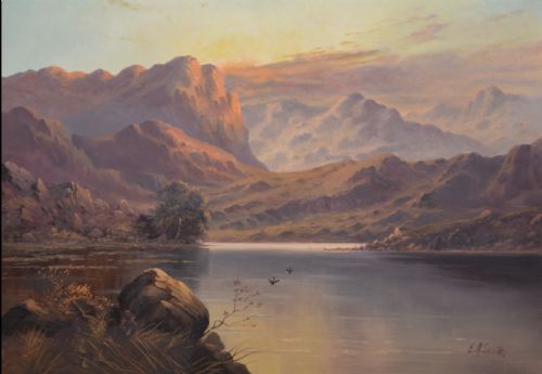 Huge  E. M. Seaton Scottish highland landscape Oil painting