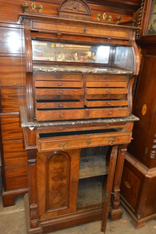 19TH CENTURY BURR WALNUT DENTIST COLLECTORS CABINET - ADDITIONAL PHOTO 1