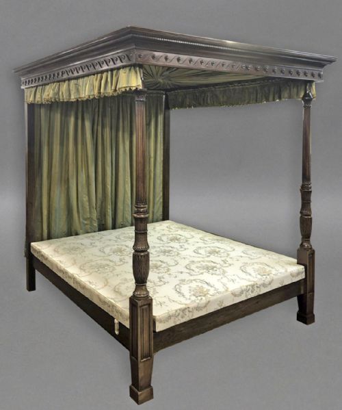 George III Style Carved Mahogany Four Poster Bed
