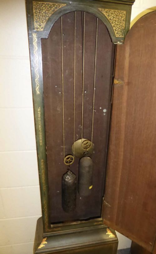 fig 1. Scottish c 1760 Green Chinoiserie long case clock (Robt Clidsdale)
