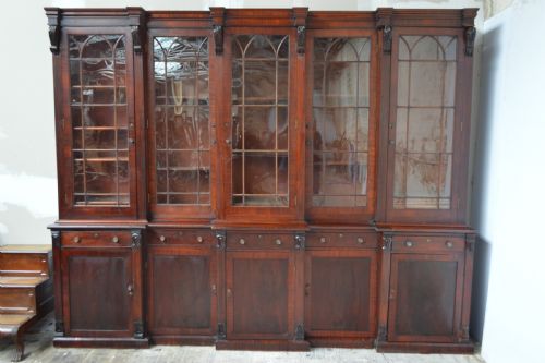 Regency Period Mahogany Five Door Breakfront Bookcase