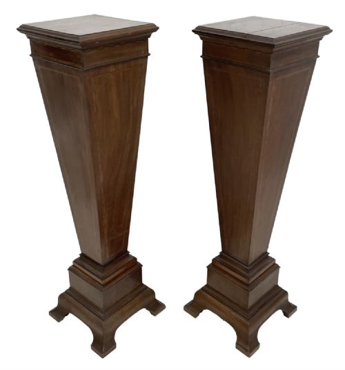 Pair Edwardian Inlaid Mahogany Pedestals