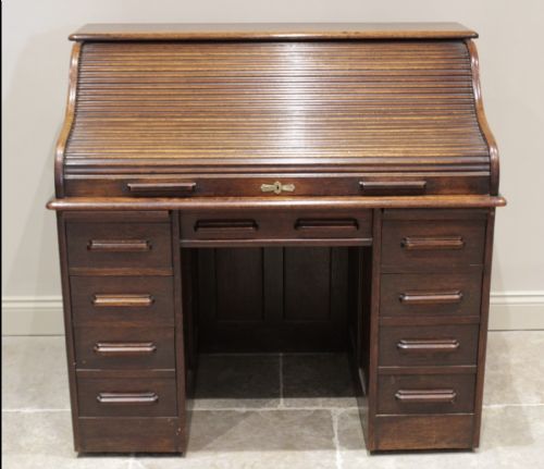 A Good Early 20th Century Oak High Top Roll Top Desk