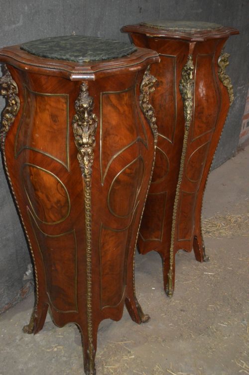 A Fine Pair of French Burr Walnut Pedestals.