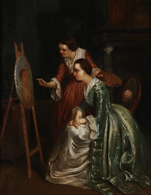 C1830 A FINE FRENCH OIL PAINTING ARTIST WITH CLIENT UNSIGNED