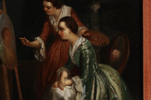 C1830 A FINE FRENCH OIL PAINTING ARTIST WITH CLIENT UNSIGNED - ADDITIONAL PHOTO 1
