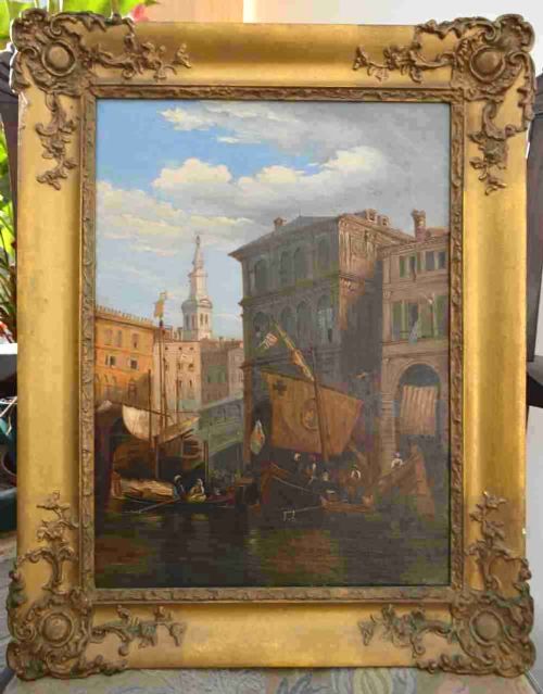 Early 19th Century Venice Scene ``Oil Painting