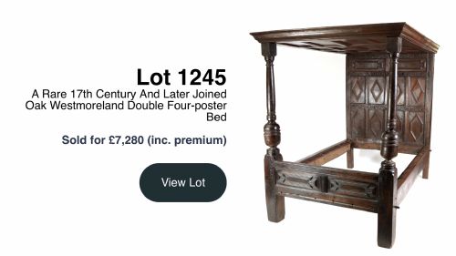 fig 1. A Charles II Oak four poster bed.