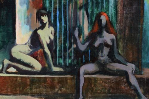 ANDRE DELFAU LADIES OF THE NIGHT OIL PAINTING - ADDITIONAL PHOTO 4