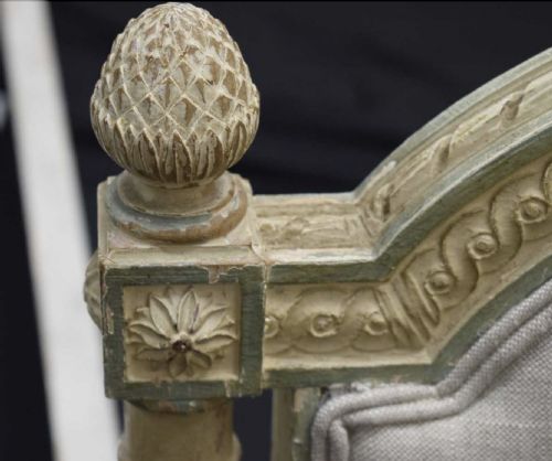 PAIR OF FRENCH LOUIS XVI STYLE CARVED AND PAINTED AND UPHOLSTERED BEDSTEADS - ADDITIONAL PHOTO 1