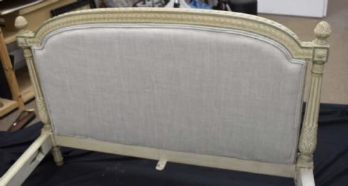 PAIR OF FRENCH LOUIS XVI STYLE CARVED AND PAINTED AND UPHOLSTERED BEDSTEADS - ADDITIONAL PHOTO 3