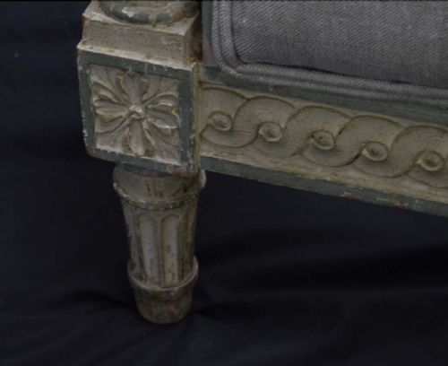PAIR OF FRENCH LOUIS XVI STYLE CARVED AND PAINTED AND UPHOLSTERED BEDSTEADS - ADDITIONAL PHOTO 4