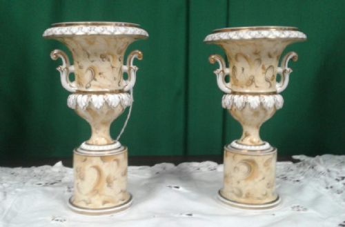 FINE SMALL PAIR OF RARE VICTORIAN RIDGEWAYS CAMPANA VASES