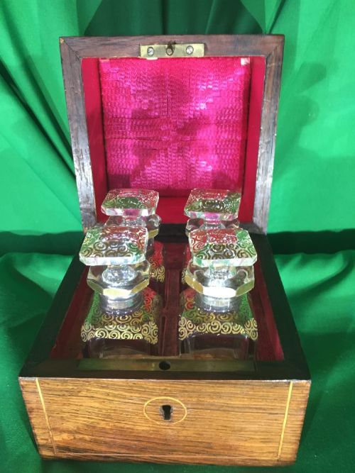 Victorian Rosewood Cased Box of Four Scent Bottles.