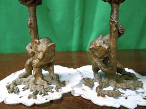 Rare Black Forest Bronze Bear Candlesticks