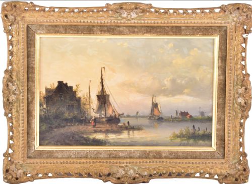 Nicolaas Martinus Wijdoogen (Dutch, 1824-1898) 'River Scene' Oil Painting