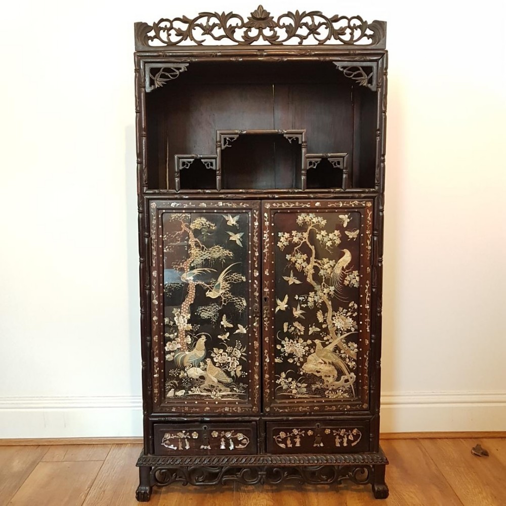 Antique Chinese rosewood and silk screen cabinet (Circa 1860s)