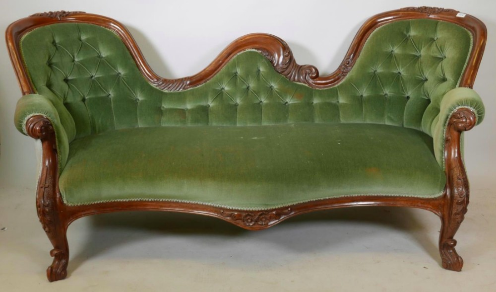 Victorian mahogany double spoon backed Sofa. 