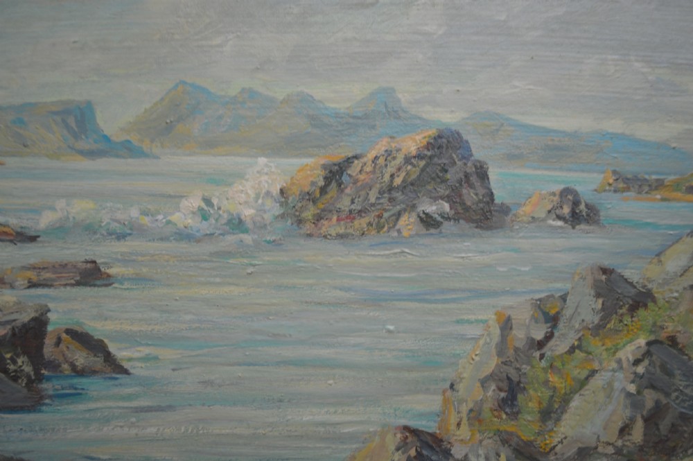 Large William Russell MA. Oil Painting. (Isle of EIgg) Scotland View III