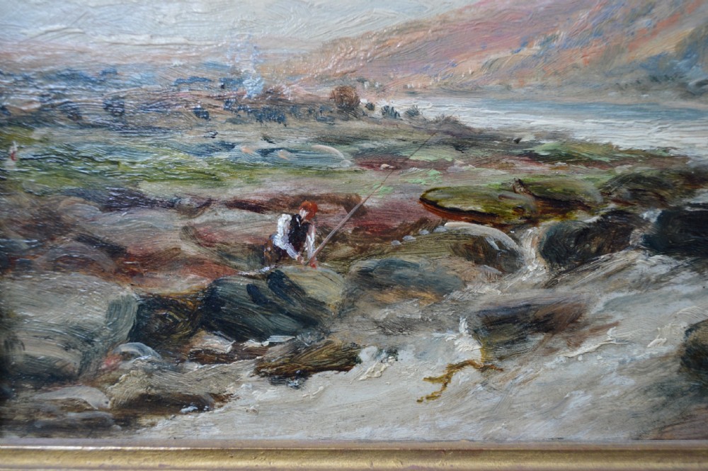 A Victorian landscape oil painting depicting a rocky mountain river scene enclosed within an ornate gilt wood frame. View II